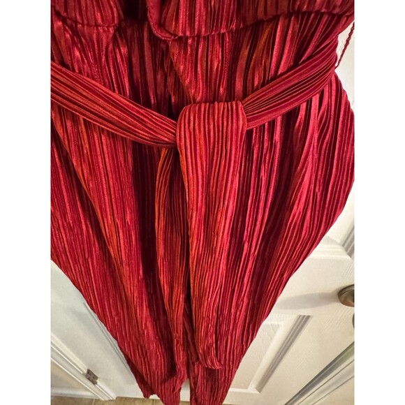 NWT NY Collection Wine Micro Pleated Jumpsuit Sz XS Sleeveless Tie Belt Career - Picture 6 of 14